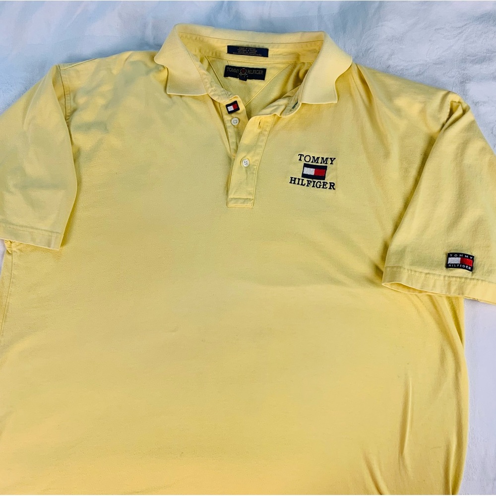 Vintage Tommy Hilfiger Golf pale yellow SS polo shirt XL 100% cotton